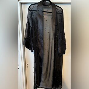 Elegant Sexy Black Long Sheer Beaded  Swimsuit Cover UP One Size NWOT